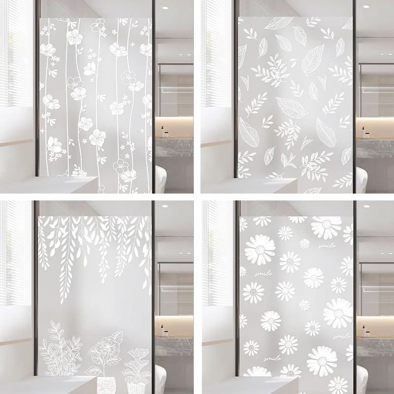 

NUELIFE White plant pattern balcony sliding door window glass sticker anti-lighting shading bathroom opaque Electrostatic film