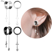 Alisouy 2 шт нержавеющая сталь крест и череп цепь Кулон Уха Туннель Пирсинг расширитель уха Туннели для растягивания ореха пирсинг