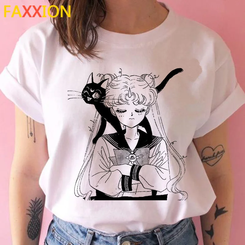 Футболка с Сейлор Мун женская футболка ulzzang kawaii cat Женский Топ летняя