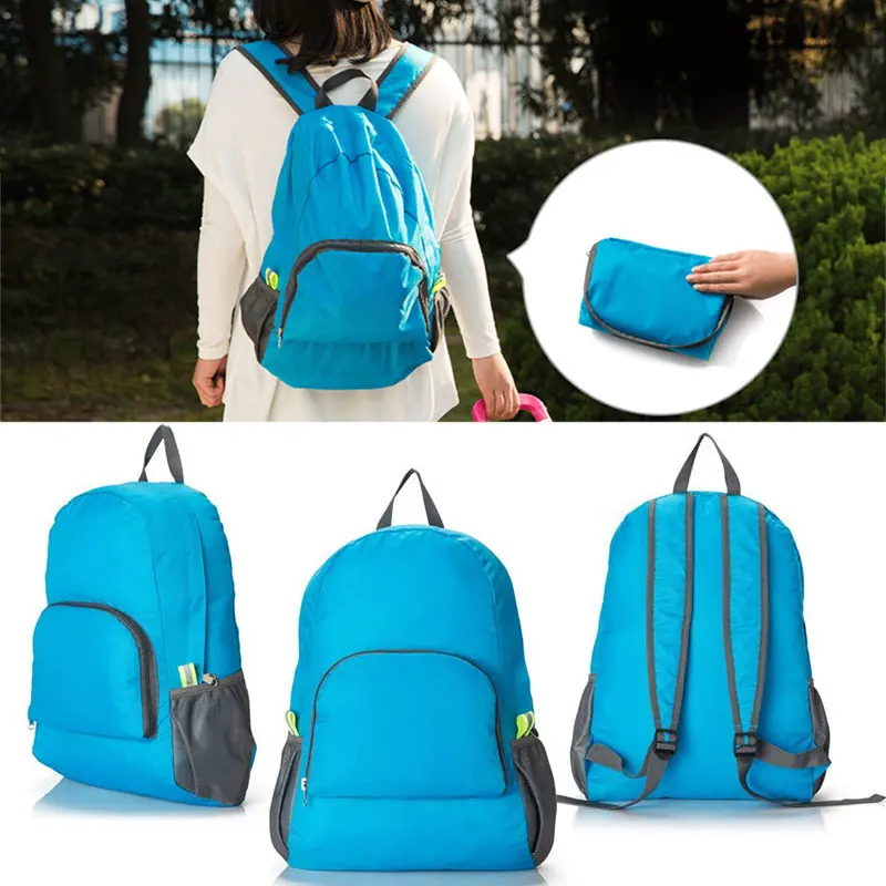 Lake Blue Outdoor Foldable Portable Zipper Travel Climbing Hiking Backpack Shoulder Bags - Цвет: Lake Blue