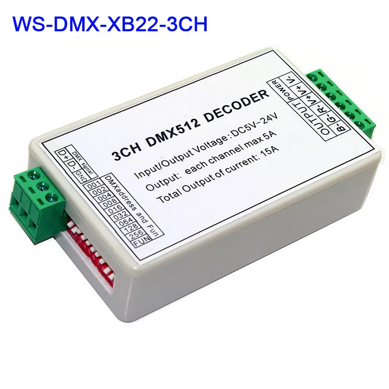MINI 3CH dmx LED Controller,RGB dmx512 decoder for LED strip light DC5V-24 