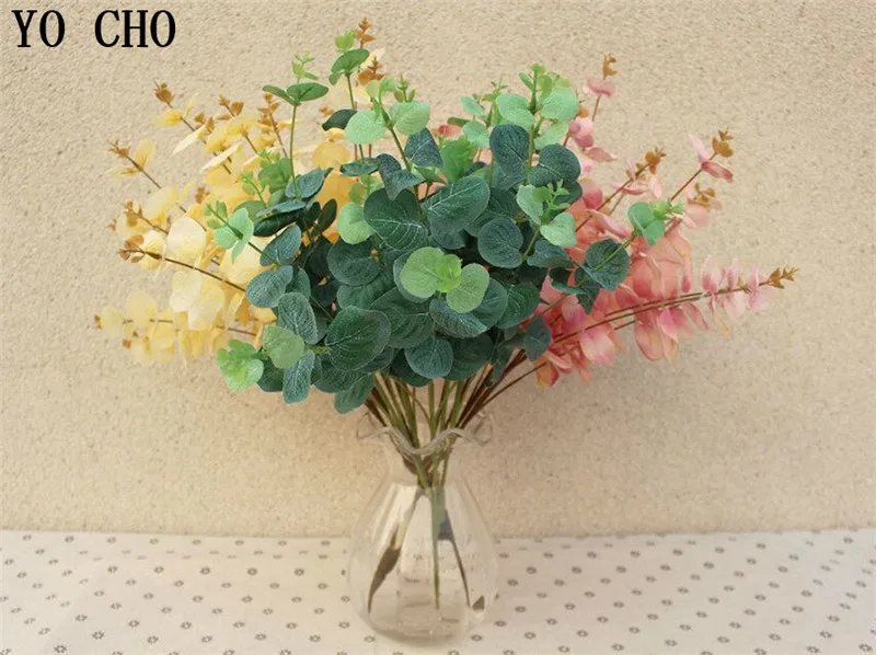Artificial Plastic Plants leaves Tree Green Eucalyptus Branch Faux Plants Garden Wedding Decoration Fake Foliage Christmas Decor
