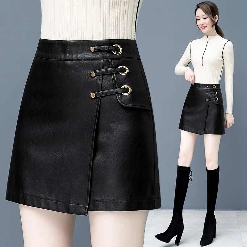 

Женская короткая юбка из ПУ кожи, Осень-зима 2020