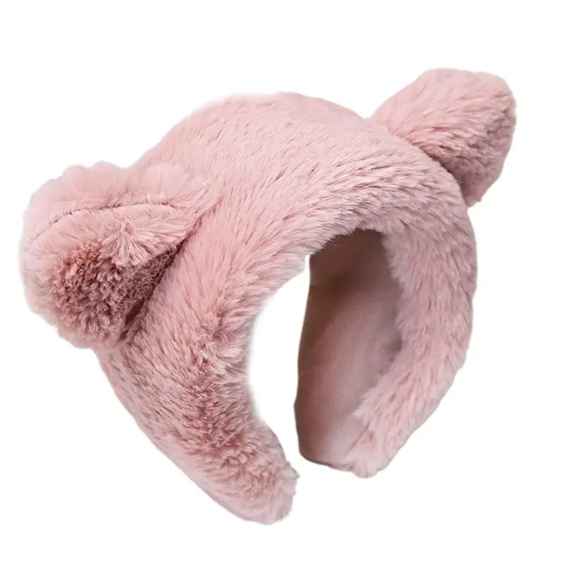 Pink Женский зимний уплотненный Пушистый Плюшевый ободок, милый круглый ободок с медвежьими ушками, широкий обруч для волос, для мытья лица, косплей, вечерние головные уборы - Цвет: Pink
