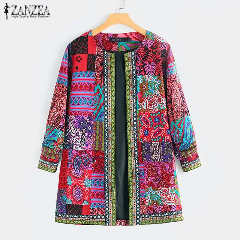 Most effective  ZANZEA Plus Size Ethnic Printed Cardigan Thin Coats Women's Jackets 2019 Casual Long Sleeve Blusas 