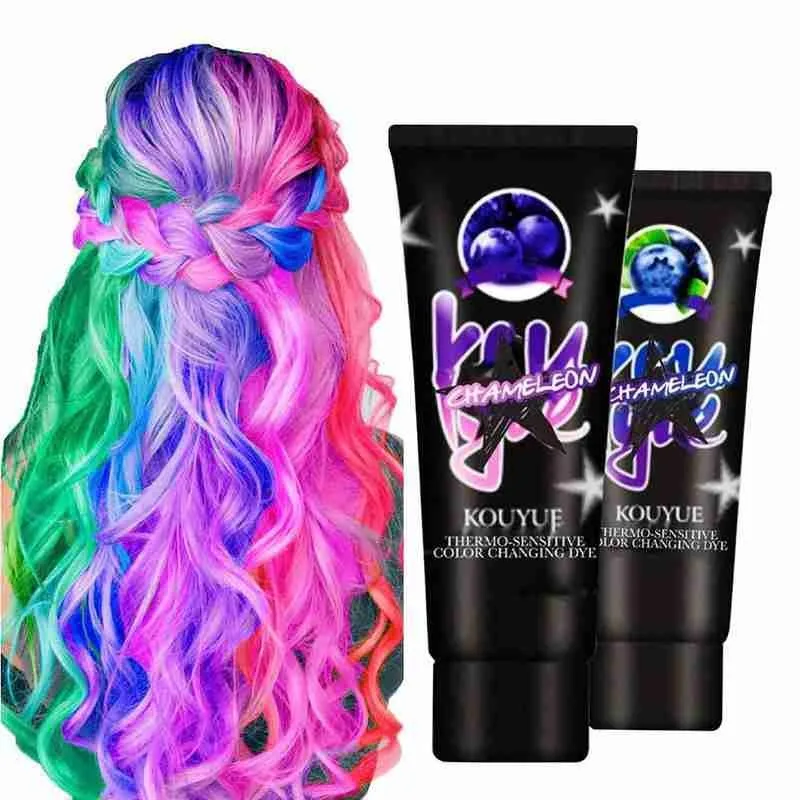 60ml Thermochromic Color Change Hair Dye Semi Permanent Paint Magical Grey  Purple Green Blue Hair Color Dye Cream For Hair Style