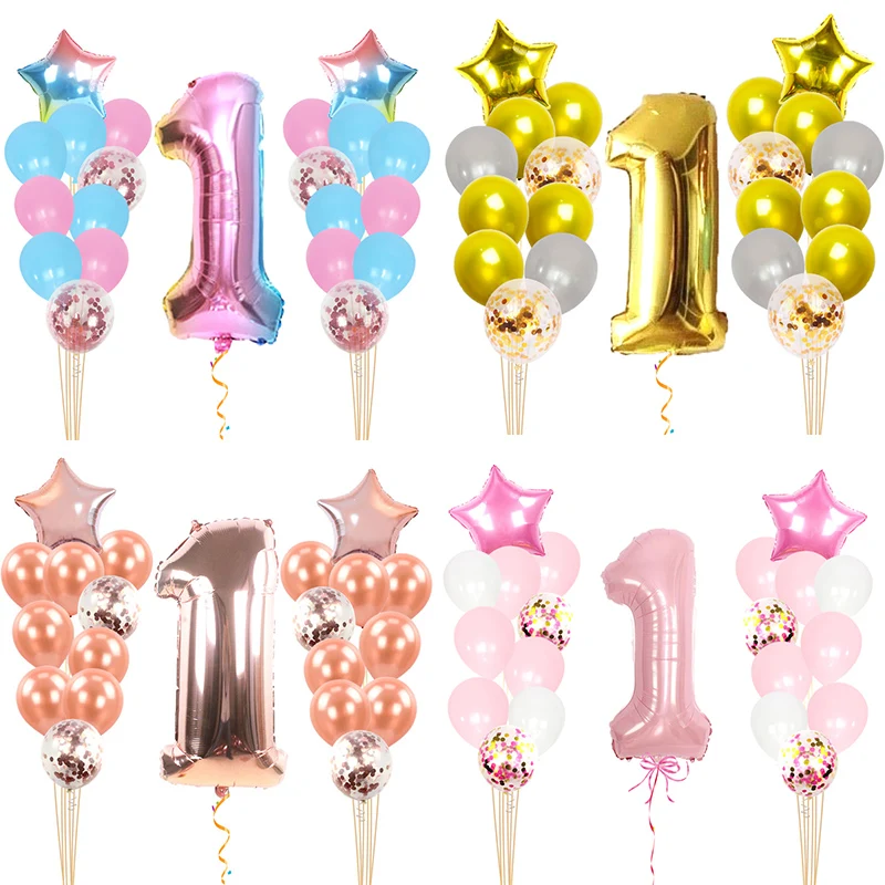 

1st Happy Birthday Confetti Balloons Foil Number Balloons First Baby Boy Girl Latex Party Decorations My 1 Year Supplies ball