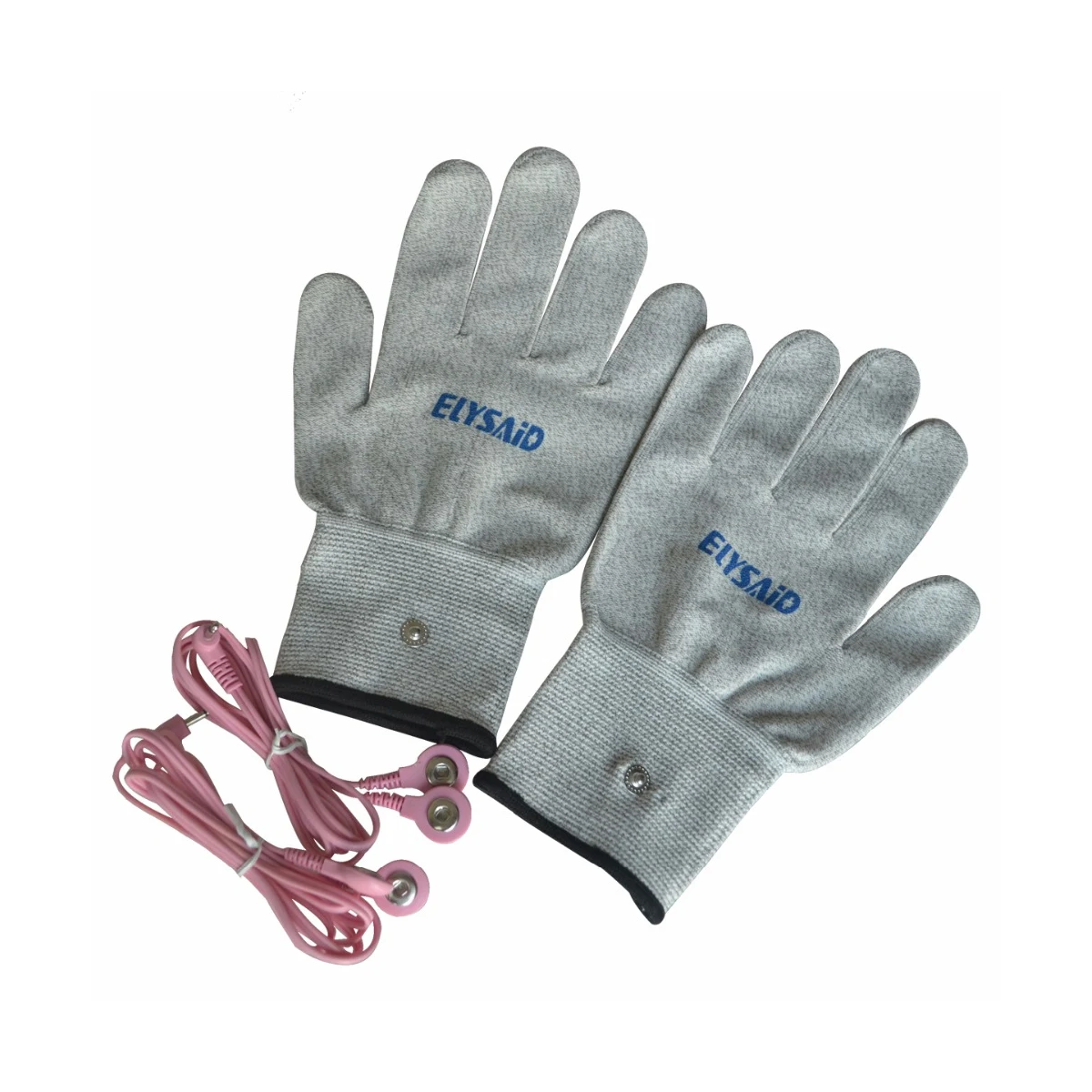 

1Pair Conductive Silver Fiber Breathable Electrotherapy Massage TENS Electrode Gloves+2Pcs Pink 2 in 1 Connecting Wire Cable