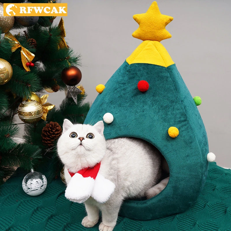 RFWCAK кошка кровать Рождество дом Cuter подстилка для кошачьего наполнителя теплая