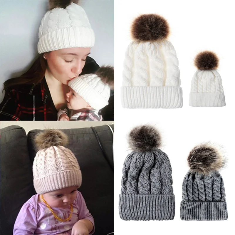 Новая женская зимняя шапка, вязаная одноцветная детская шапка с помпонами, милая модная повседневная Лыжная теплая шапка
