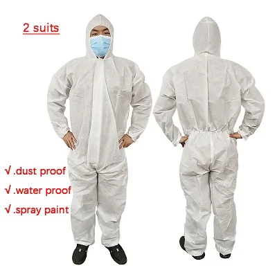 Утолщенная Водонепроницаемая Пыленепроницаемая одноразовая Защитная одежда из нетканого материала для посещения Белого пальто изоляционная одежда лабораторное пальто - Цвет: SMS-2suit