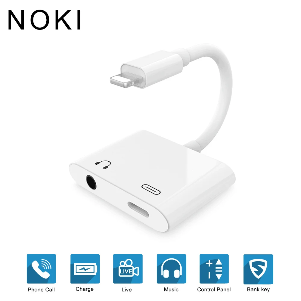 

2 in 1 Audio Adapter For Lighting To 3.5mm Headphone Aux Jack Charging For iPhone Xs X 8 7 6 plus support iOS 9.2-12 Converter