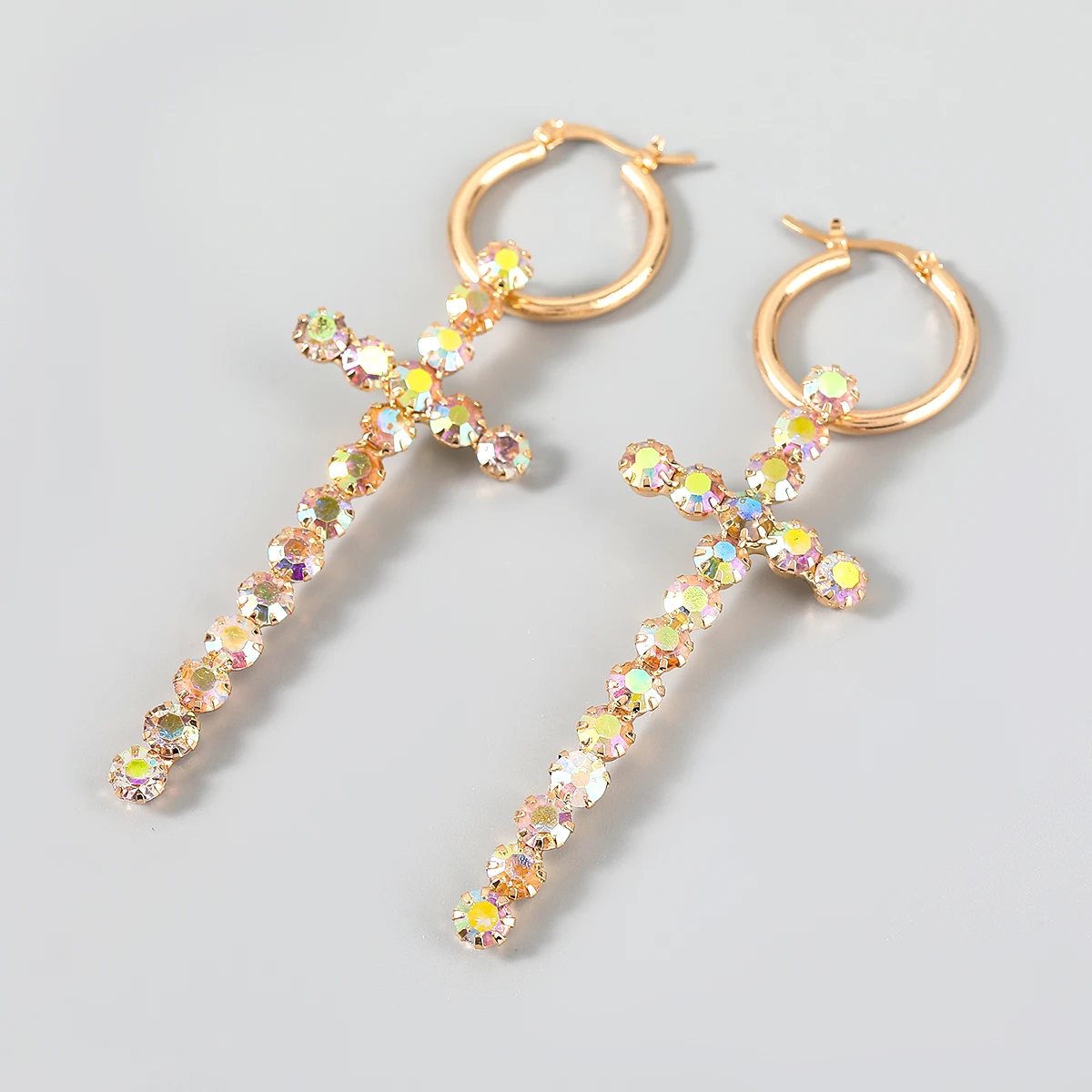 2021 Simple Metal Rhinestone Cross Earrings Family Party Popular Dangle Earrings Women's Retro Statement Earrings