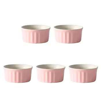 

5 pcs Ceramic Dessert Cups Striped Baking Small Heat-resistant Roast Cup Small Bowl for Cake Mousse Pudding Jelly