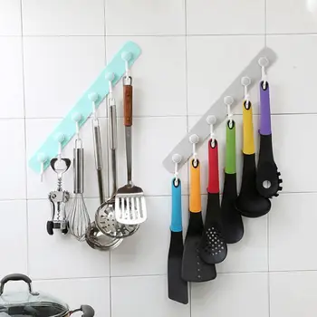 

Punch-free Hooks Strong Adhesive 6-hooks Kitchen Wall Hanging Creative Bathroom No Trace Seamless Rack Hanger Hook Shelves HOT