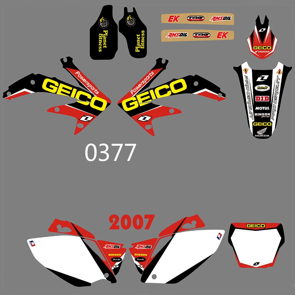 Для HONDA CRF450R CRF450 2007 Графика наклейки на заказ Номер Наименование лента 3M Полный мотоцикл Фоновые наклейки аксессуары