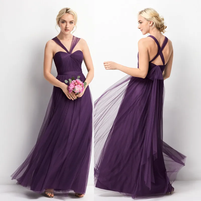 purple Плюс Размер Vestido de festa longo para casamento новая Тюлевая А-образная 4 стиля фиолетовые платья подружек невесты Плюс Размер свадебное платье - Цвет: purple