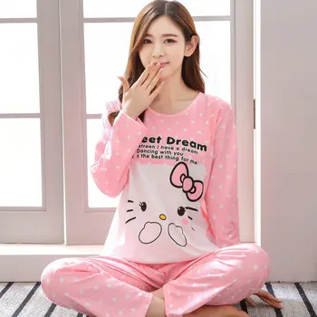 

Pajama women's spring and autumn long sleeve thin section plus fertilizer plus size two-piece suit 200 kg loose household clothe