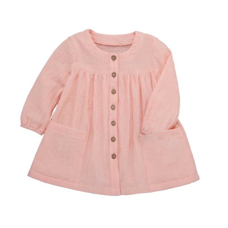 1Y-6Y Baby Coat Cardigan Long Sleeve Girls Coat Solid Color Cotton Linen Spring And Autumn For Kids - Цвет: P