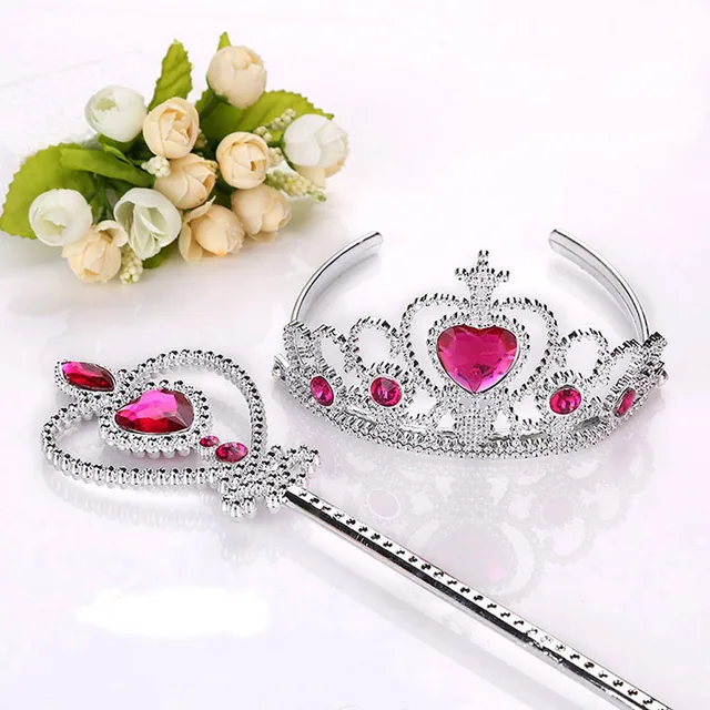 2 Piece/Set Princess Tiara Accessories Children Jewelry Tiara +  Magic Wands Girl Christmas Party Gift Festival Girls Headwear 1