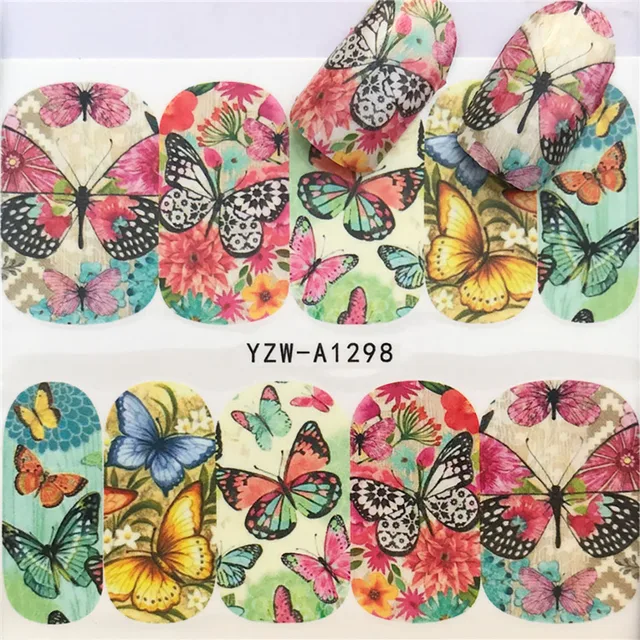 Nails Stickers Maple Leaf Seahorse Nail Sticker Pattern Transfer Nails Series Watermark Nail Decals Flowers Butterflies Color A1298