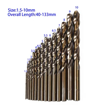 

15pcs Auger Drill Bits HSS-Co 5% M35 Cobalt 135 Degree Split Point Tip 1.5-10MM
