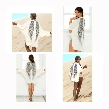 

Frauen Sommer Boho Casual Fashion Chiffon Langarm Wing Print Strickjacke Tops