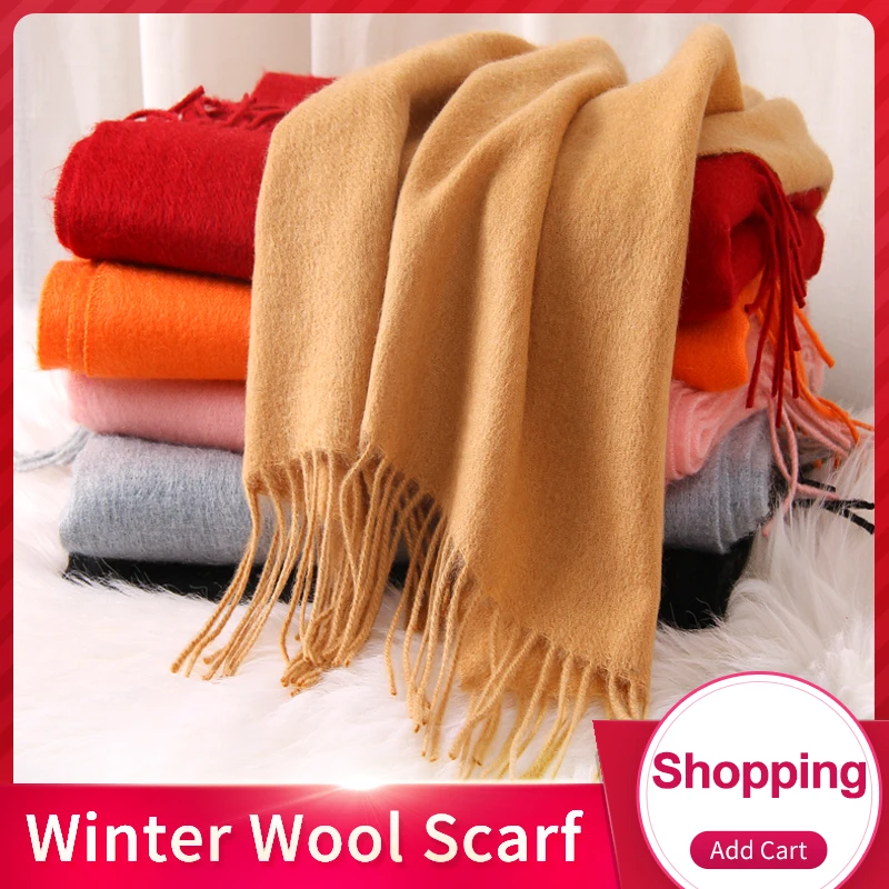 

Women Blending Wool Scarf Winter Solid Shawls and Wraps for Ladies Foulard Femme 2019 New Warm Echarpe Red Faux Cashmere Scarves