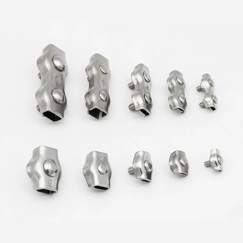 M2-M8 Stainless Steel Simplex 1/2-Post Bolt Clip Anti-Slip Wire Rope Simple Grip Fixing Tools Cable Clamp Caliper 5Pcs
