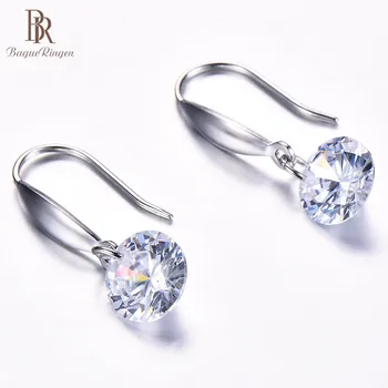 

Bague Ringen 925 Sterling Silver Drop Earrings Jewelry With Round AAA zircon Women Fashion Silver Jewelry Wedding Party gift