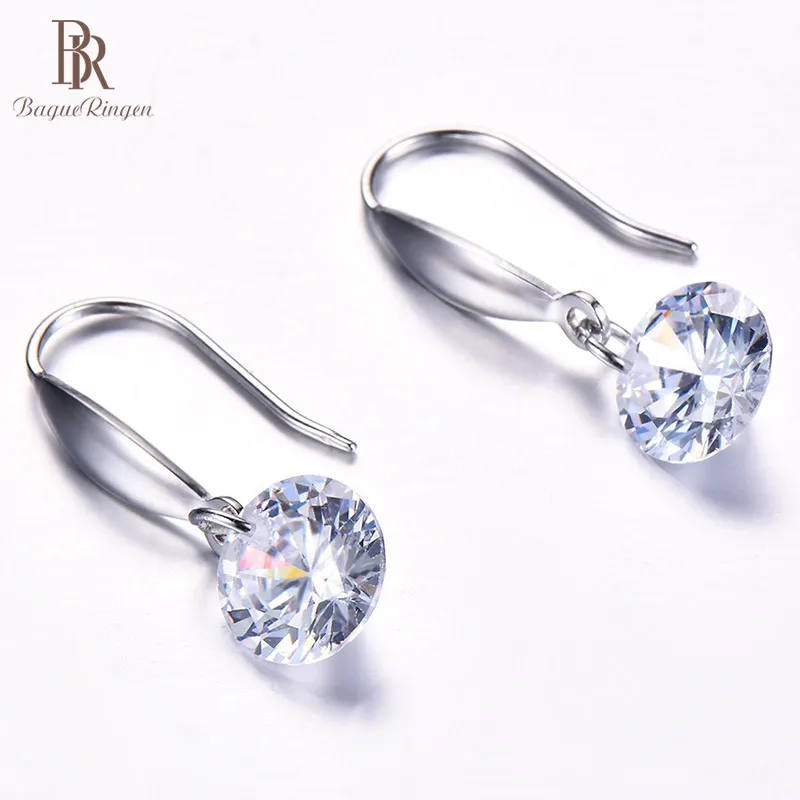 Женские серьги подвески Bague Ringen серебро 925 пробы Круглый ААА Циркон ювелирное