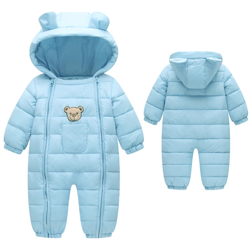 Одежда для новорожденных; осенне-зимний комбинезон; теплый зимний комбинезон из хлопка для мальчиков и девочек; комбинезоны с капюшоном для детей; Детский комбинезон унисекс - Цвет: Blue