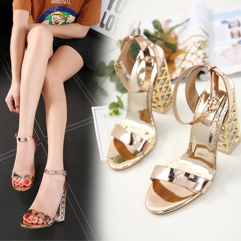 

2019 Europe And America New Style Spring And Summer Fashion Sexy Ultra-High Heel Shoes Buckle Thick Versatile WOMEN'S Sandals