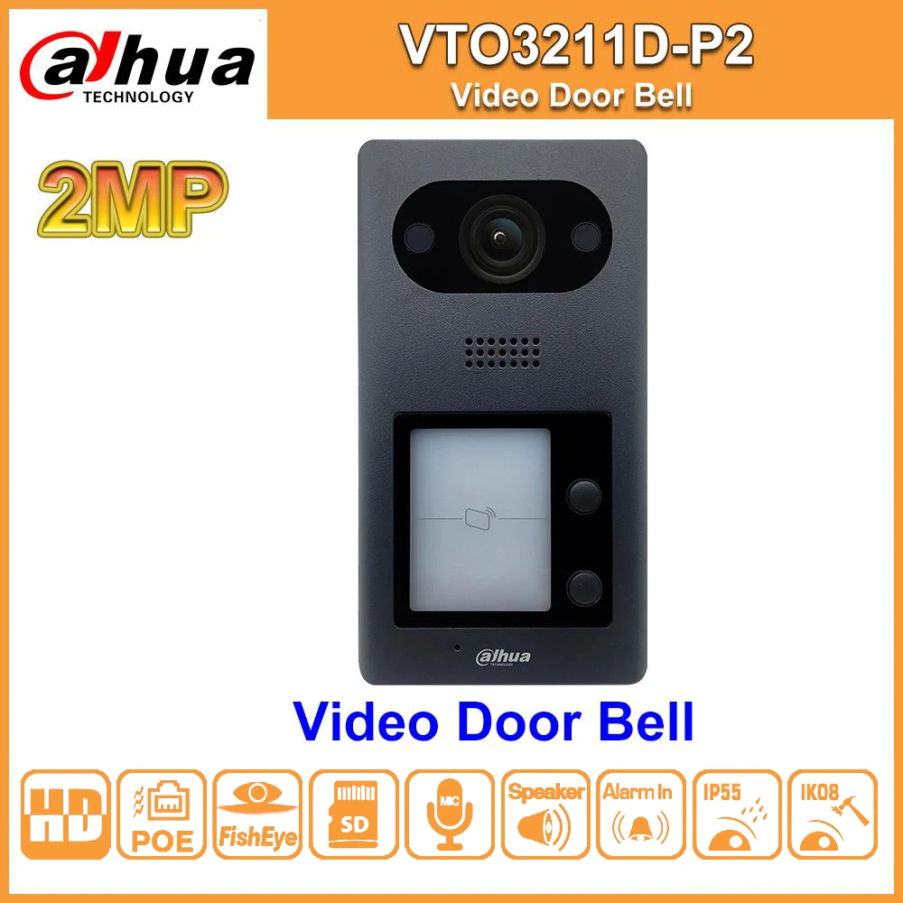 

Dahua Original VTO3211D-P2 PoE(802.3af) IP Metal 2-button Villa Outdoor Station intercom Video Door Phone Door Bell