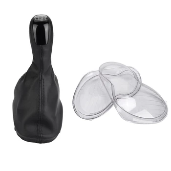 

1 Pcs Car Shift Gear Shift Button Dust Cover & 1 Pair Car Headlight Lens Glass Lampshade Fog Lamp Cover Headlight Cover