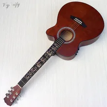 Guitarra Eléctrica acústica vintage de 40 pulgadas, 6 cuerdas de corte, diseño folk gutiar 21 trastes, incrustaciones de flores, diapasón, guitarra acústica