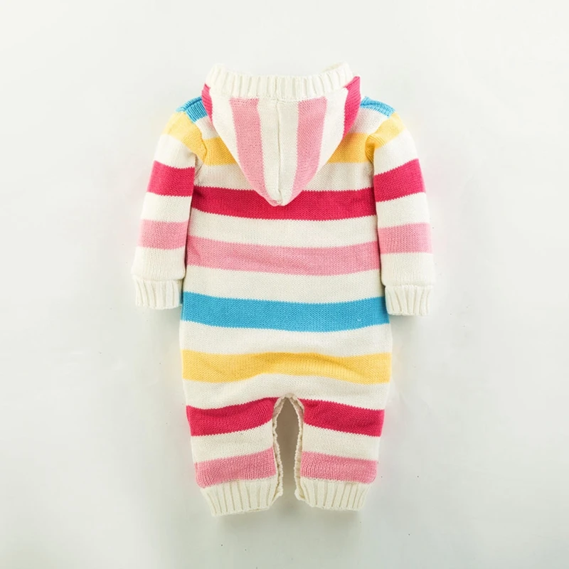 Kids Baby Boys Girls Sweater Jumpsuit Knit Crochet Hooded Coat Infant Children Winter Striped Brushed Thick Warm Outwear Clothes