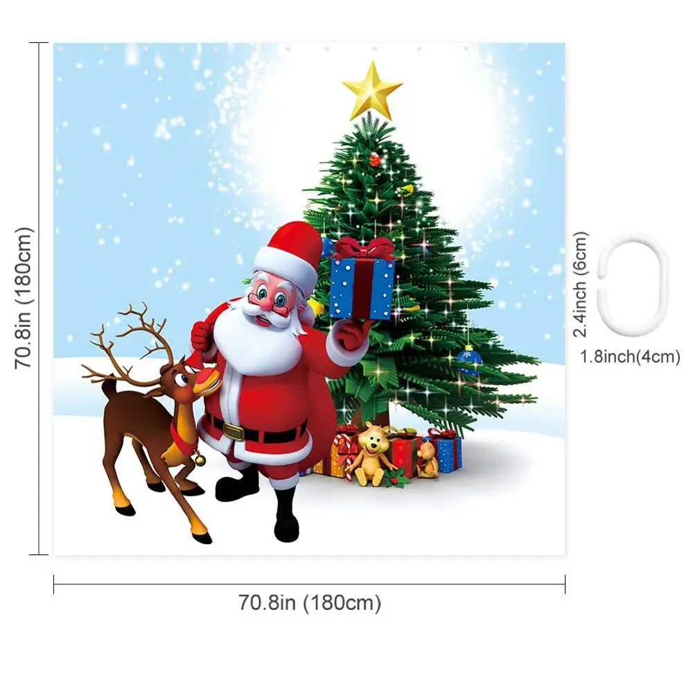 OurWarm 1.8m Christmas Waterproof Bathroom Curtain Santa Claus Christmas Tree Polyester Shower Curtain for Home Decor Navidad - Цвет: Shower Curtain