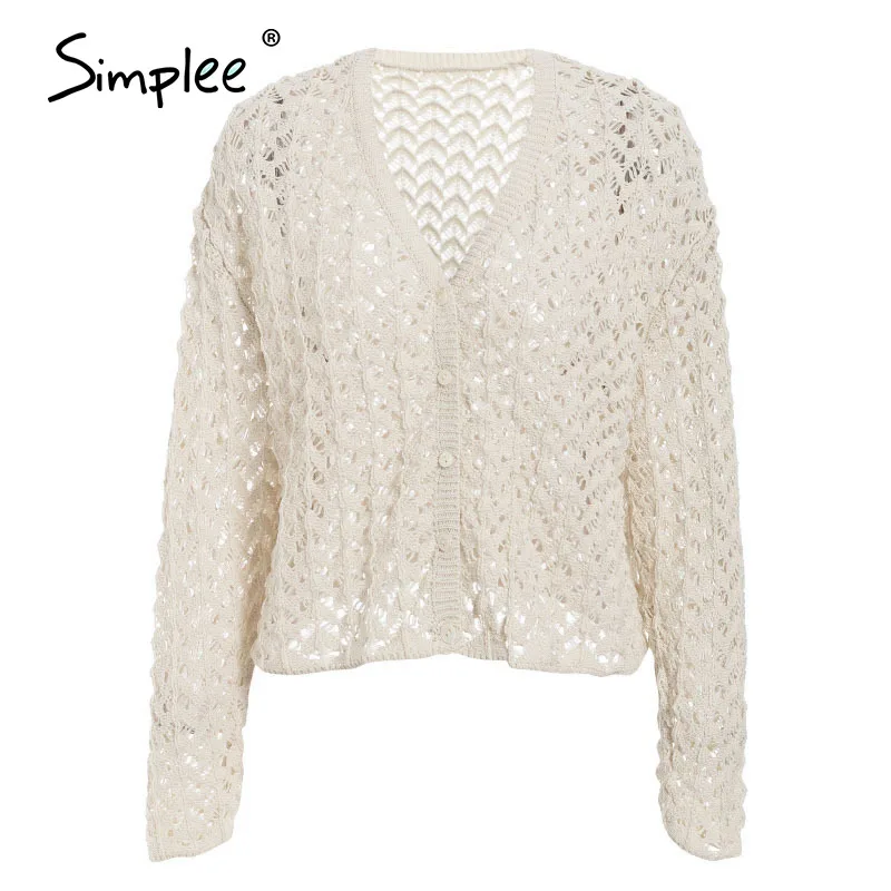 Simplee Винтажные белые женские кардиганы с вырезами свитер весенние повседневные