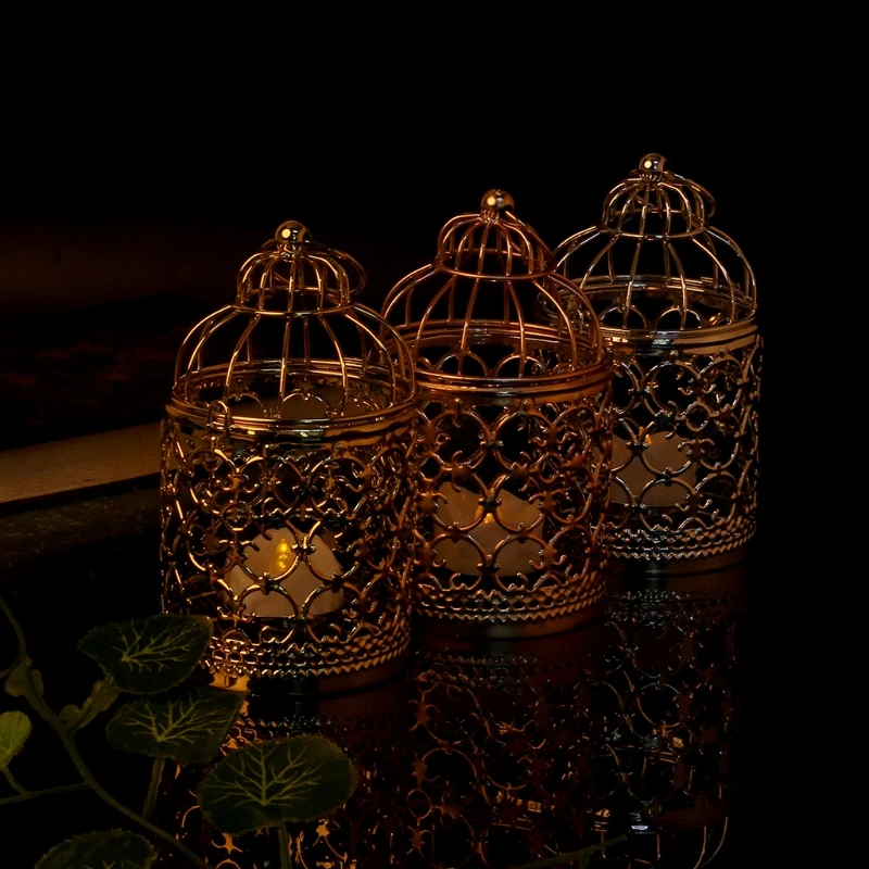 Полый Держатель Подсвечники Tealight подвесной фонарь винтажная клетка для птиц 3 цвета Q1FD