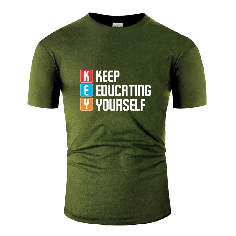 Футболка с мотивационным принтом «keep educing yourself», мужская, женская, семейная, homme, Мужская футболка, Веселый хипстер, евро