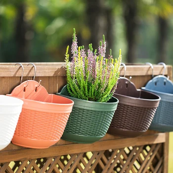 

Imitation Rattan Flower Pot Mulit-color Self Watering Hanging Flower Vase With Water Container For Home Garden Yard