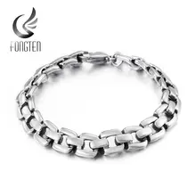 Fongten ретро серебряный мужской браслет из нержавеющей стали Панк Снаряженная кубинская Rombo звено цепи браслеты ювелирные изделия