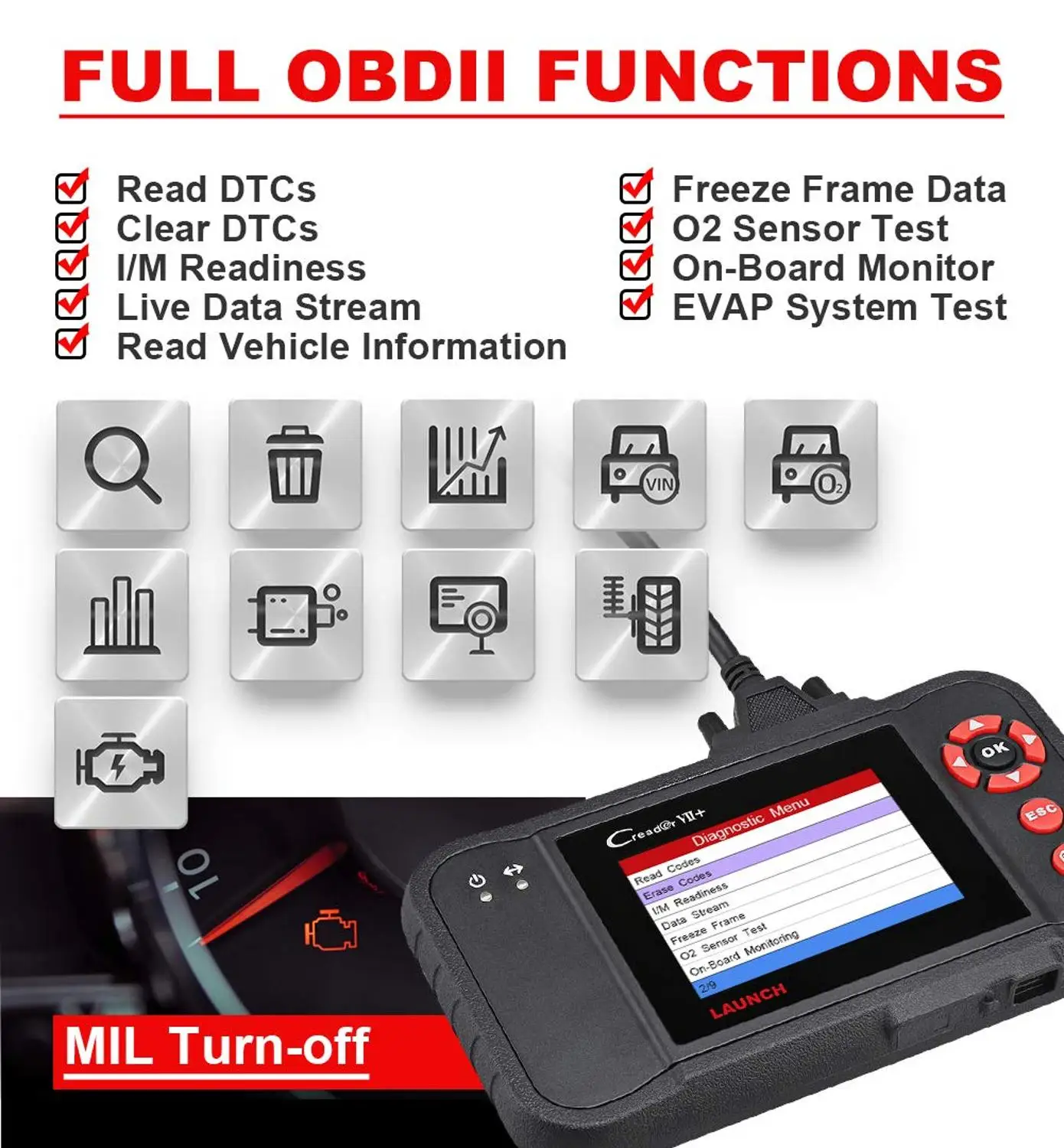 Диагностический сканер OBDII Launch Creader VII + OBD2 считыватель кодов автомобиля|creader vii|launch
