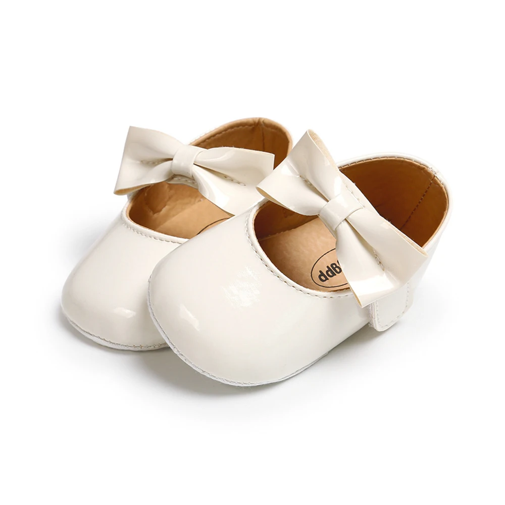 

Newborn Baby Girl Anti-slip Bling Crib Pram Shoes Anti-slip Bow Solid Leather Soft Sole Prewalker Soft Sole Prewalker Hot