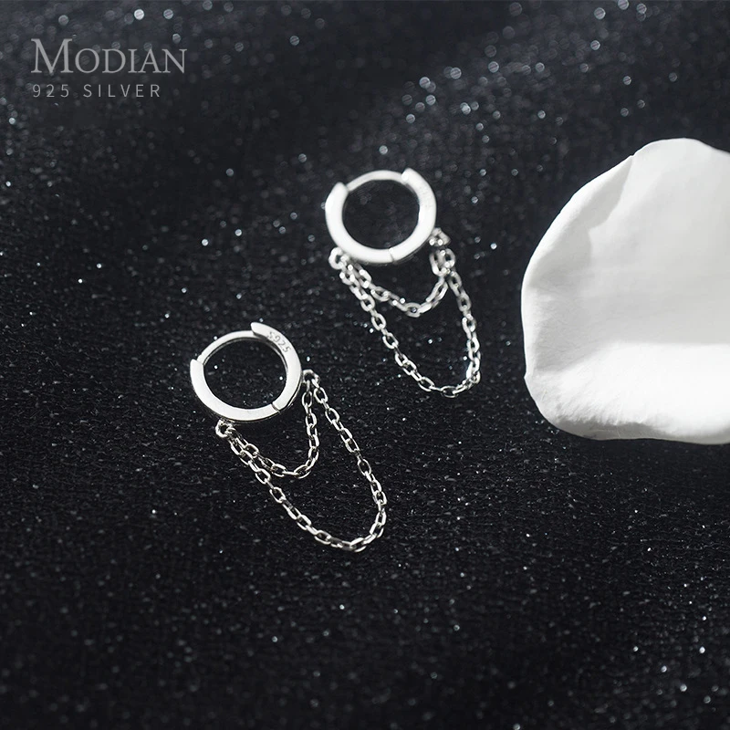 Modian Fashion Double Layer Chain Hoop Earring for Women Simple Sterling Silver 925 Anti-Allergy Fine Jewelry Brincos | Украшения и