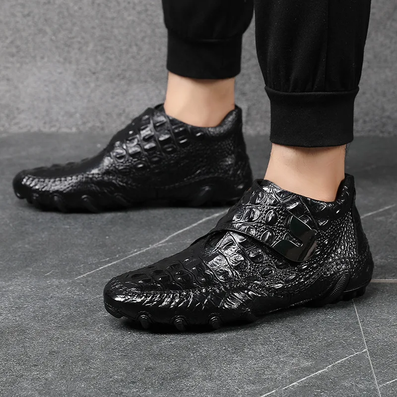 Famous Luxury Ankle Boots Mens Shoes Genuine Leather Shoes Loafer Cow Leather Crocodile Pattern Hasp Casual Shoes - Image 5
