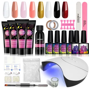 

Professional Poly Nail Gel Kit Poly UV Gel Nail Polish Set Manicure Set With 36W UV Lamp Nail Art Tools Nail Tips Top Base Coat