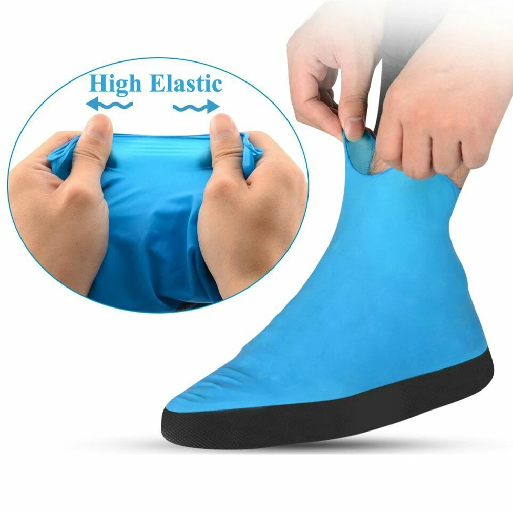 

1Pair Foot Wear Portable Reusable Cycling Outdoor Accessories Travel Waterproof Shoe Cover Emulsion Anti Rain Thick Sole Elastic