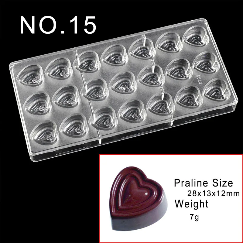 18 стилей формы сердца поликарбонатные формы шоколада, Кондитерские инструменты для украшения торта, формы для выпечки кондитерских конфет - Цвет: NO.15
